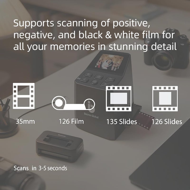 BEONE GLOBAL ماسح الأفلام BEONEGLOBAL ClearScan MINI بدقة 16 ميجابكسل، يحول أفلام وشرائح 35mm/135/126 إلى صور رقمية، سهل الاستخدام، مزود بشاشة LCD بحجم 2.31 إنش - Image 3